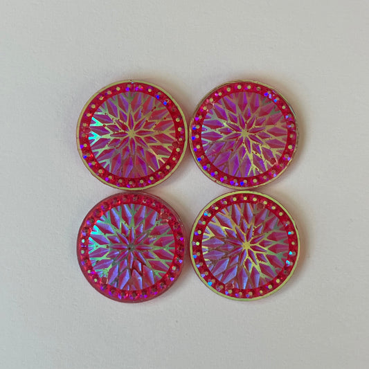 Pink Round Rhinestone Flatback Cabochons – Set of 4