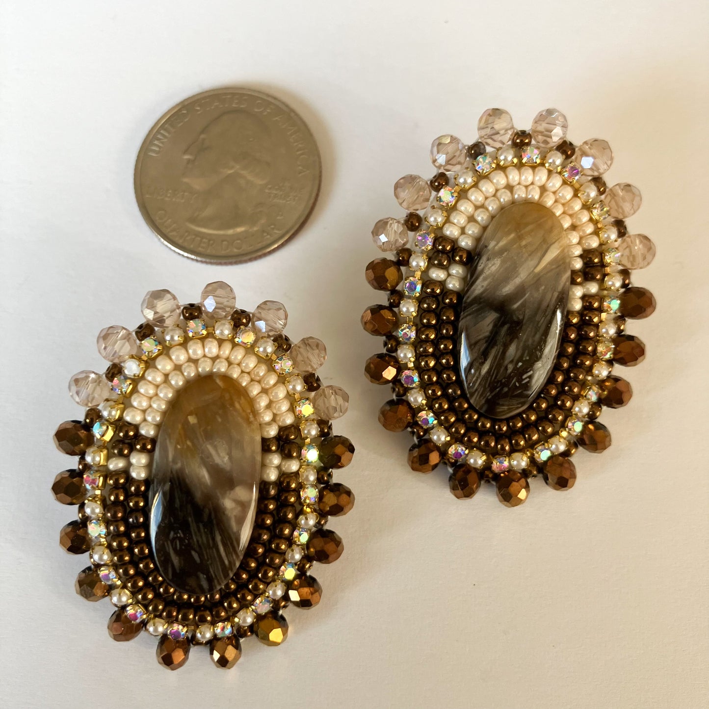 Fossilized Palm Root Cabochon Earrings