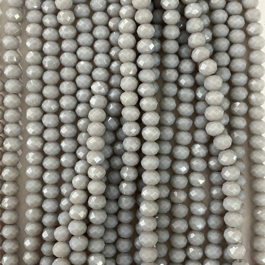 6mm Opaque Light Gray Crystal Beads (1 Strand, ~80 Beads)