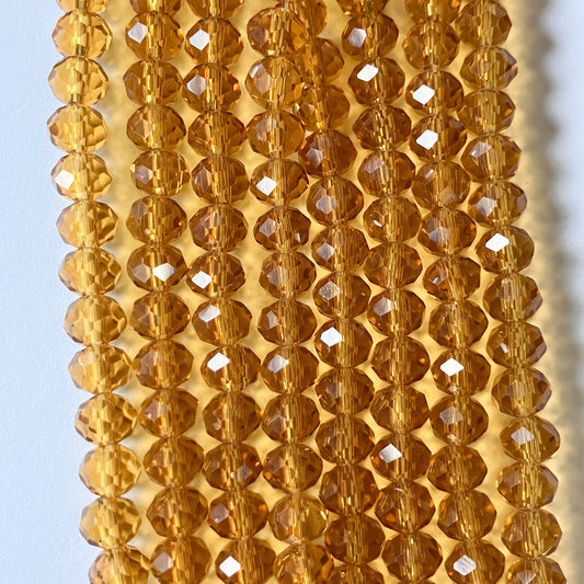 6mm Transparent Amber Crystal Beads (1 Strand, ~80 Beads)