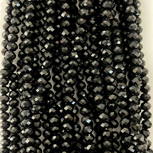 6mm Opaque Black Crystal Beads (1 Strand, ~80 Beads)