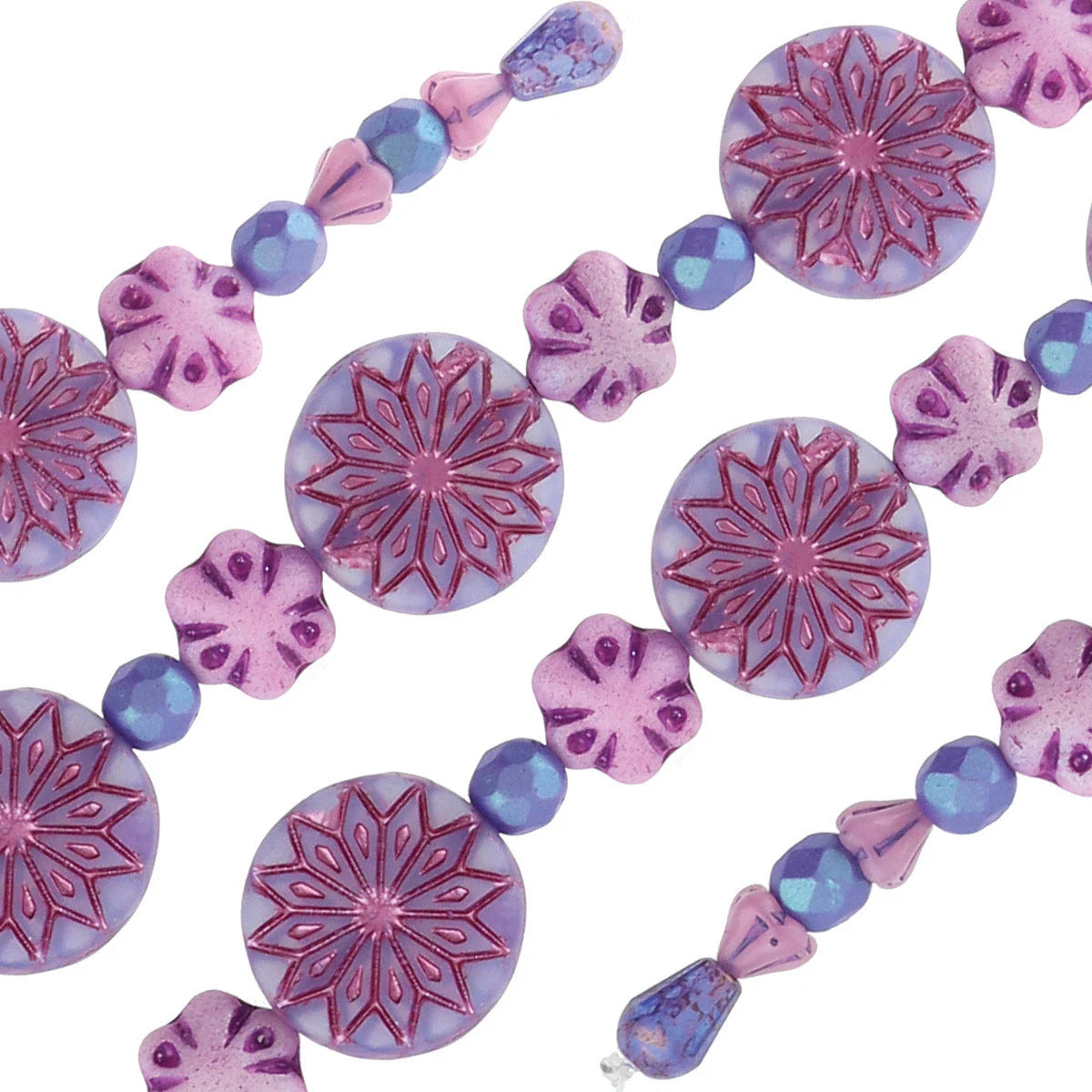 Purple Flower Mix Bead Strand – Czech Glass
