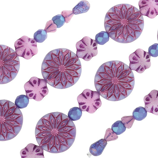 Purple Flower Mix Bead Strand – Czech Glass